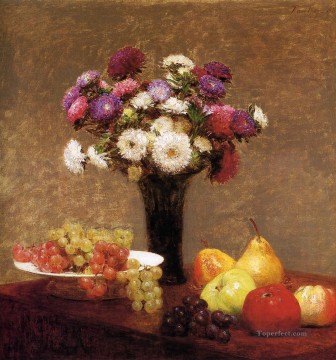 アンリ・ファンタン・ラトゥール Painting - テーブルの上のアスターと果物 アンリ・ファンタン・ラトゥール